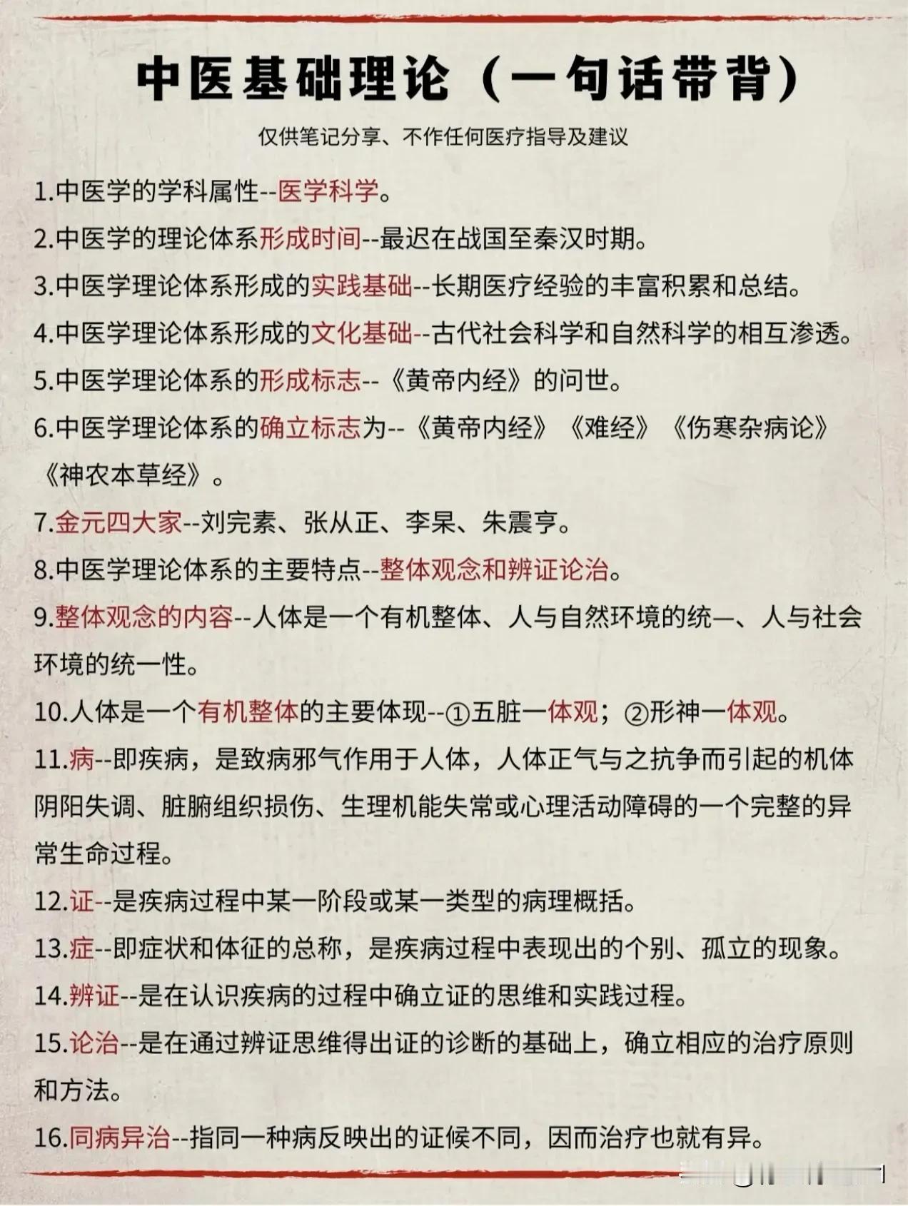 中医基础理论整理，入门级必备