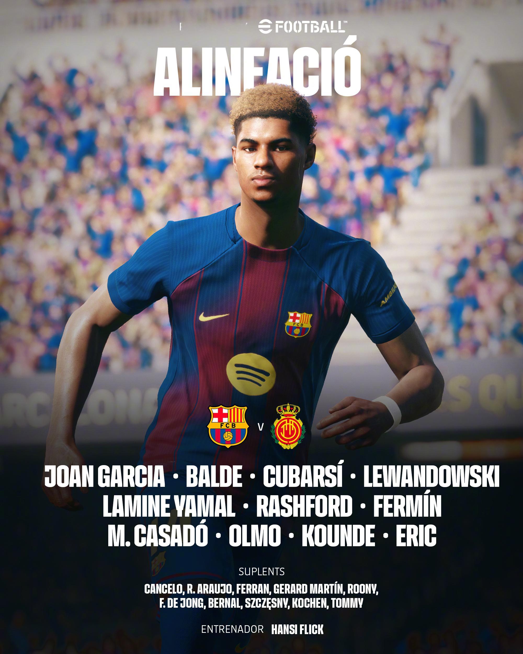 巴萨vs马略卡 首发十一人🔥13. 乔安·加西亚 3. 巴尔德 5. 库巴西9