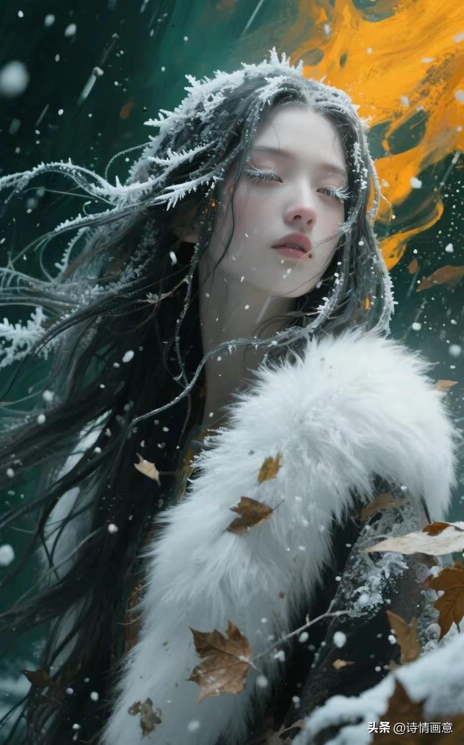 霜丝绾作玉钗斜，
风卷残英落鬓华。
一自寒林凝素魄，
无边落木萧萧下。