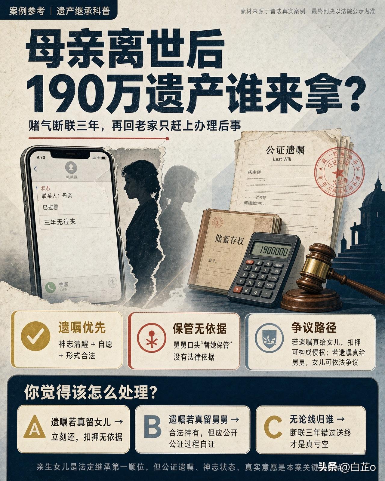 赌气和母亲断联三年，手握190万遗产的舅舅，不肯把钱还给女儿
 
赌气拉黑亲生母