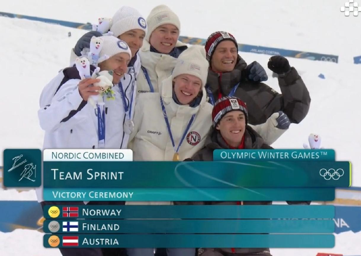 北京时间2月19日，挪威在北欧两项团体短距离越野滑雪2×7.5公里比赛中以0.5