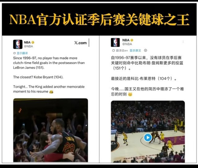NBA季后赛关键球之王：勒布朗-詹姆斯！！ ​​​