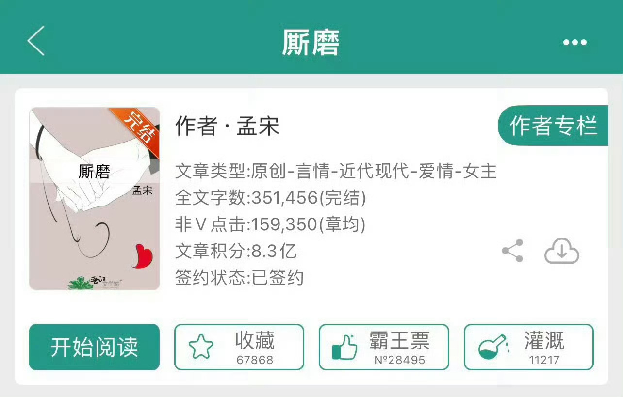 小说推荐：《厮磨》 作者:孟宋简评：美强惨孤女vs成熟老男人，养成系，破镜重圆，