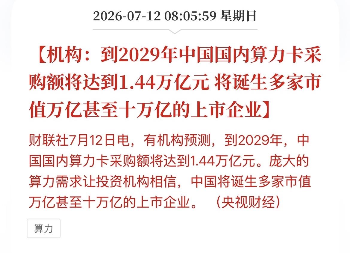 机构预测：中国将诞生多家市值万亿甚至十万亿的上市企业。 

这我是相信的，居然那