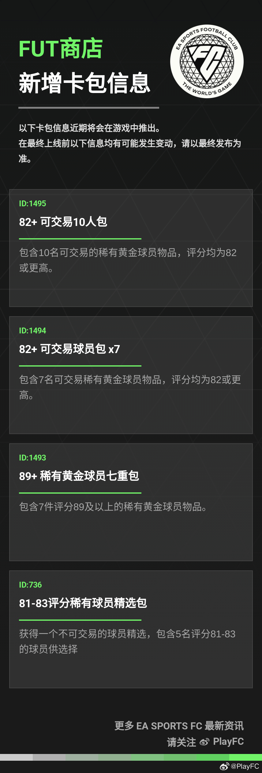 FC 25 Ultimate Team商店新增卡包信息。FC25 ​​​
