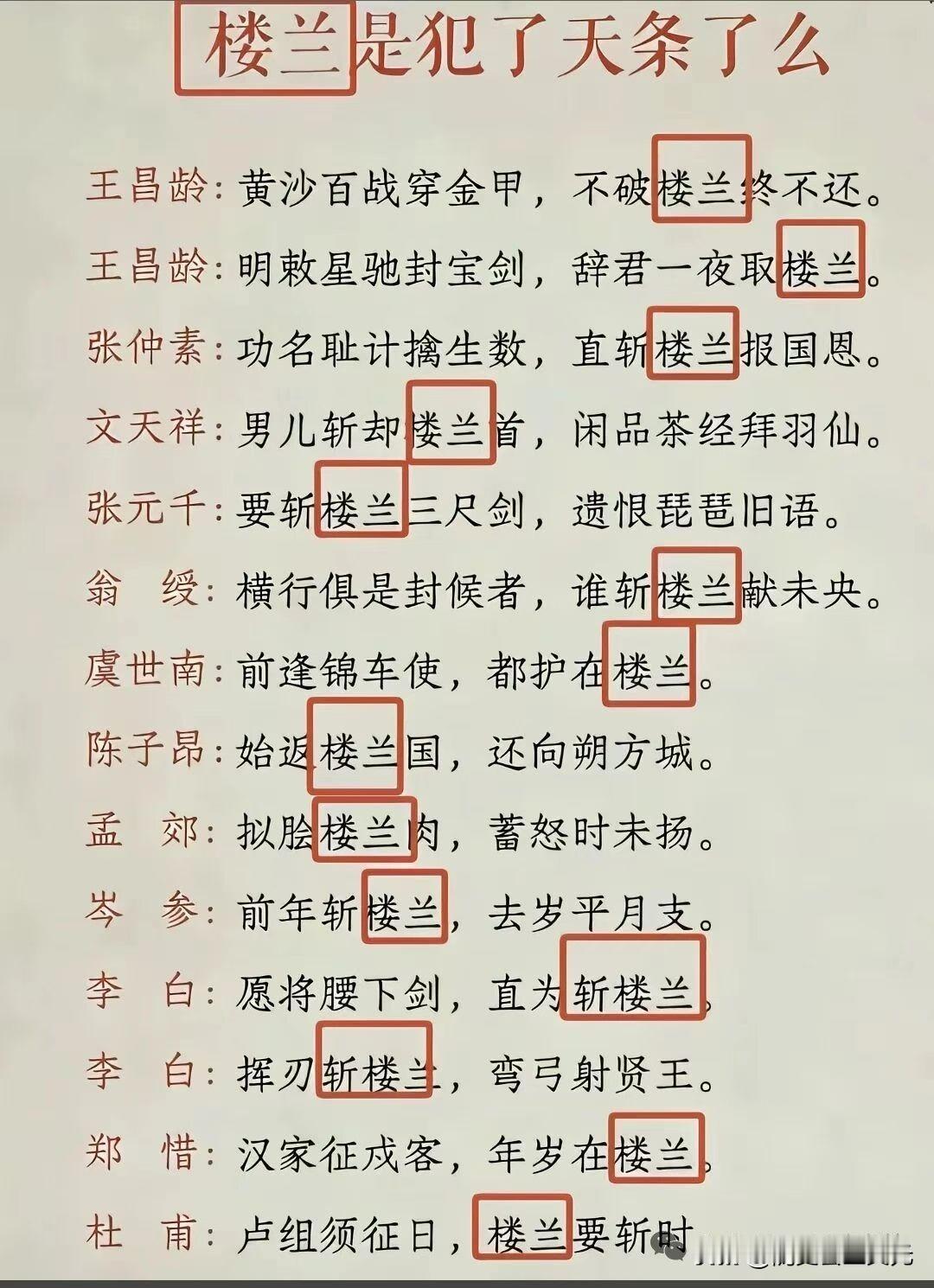 有网友问：楼兰何罪之有？为何世人皆欲杀之、破之、斩之、取之……而后快[尬笑][尬