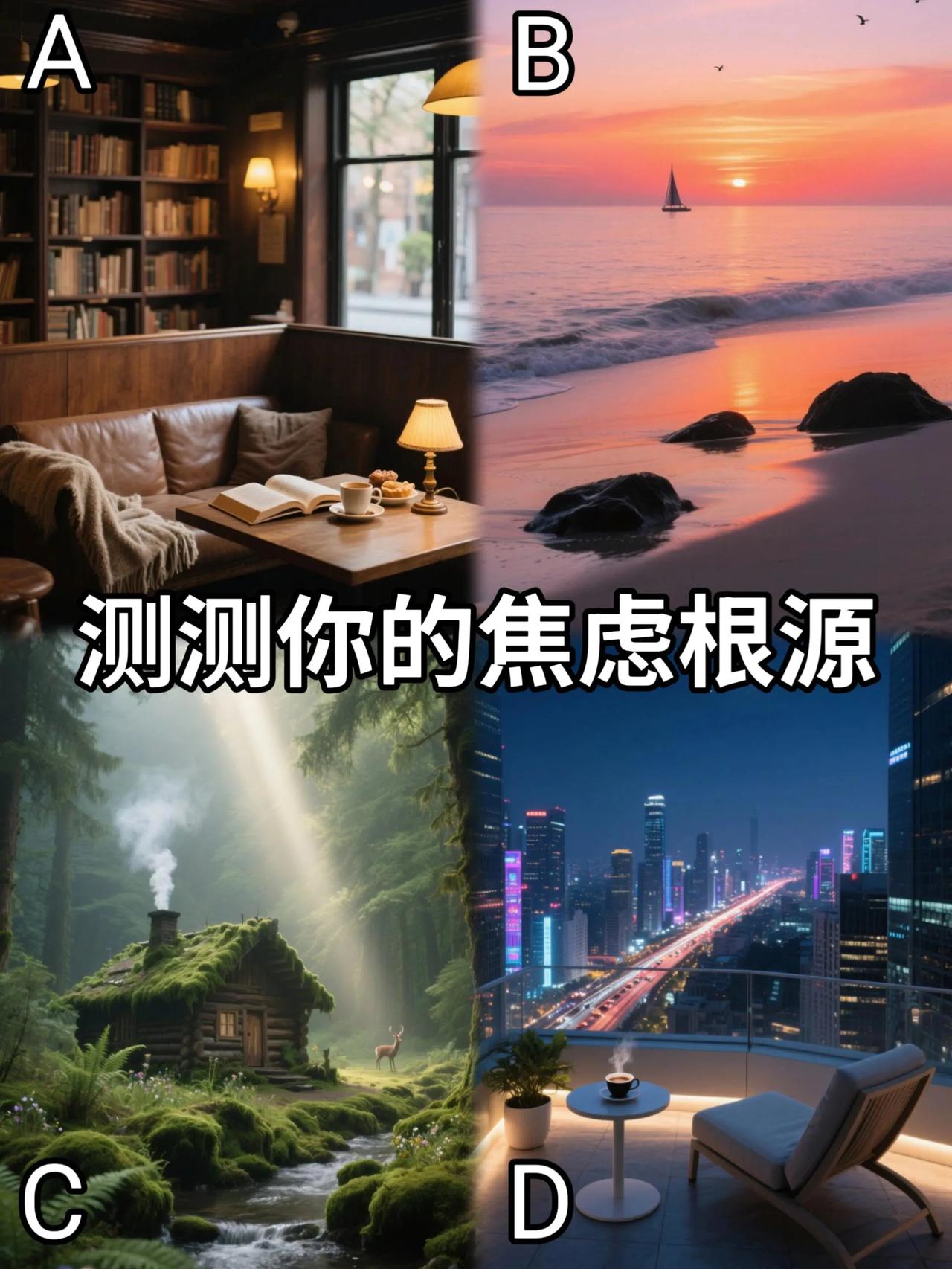 心理测试：
压力大的时候你最想逃去哪里？？
测测你的焦虑根源
请大家理性看待，千