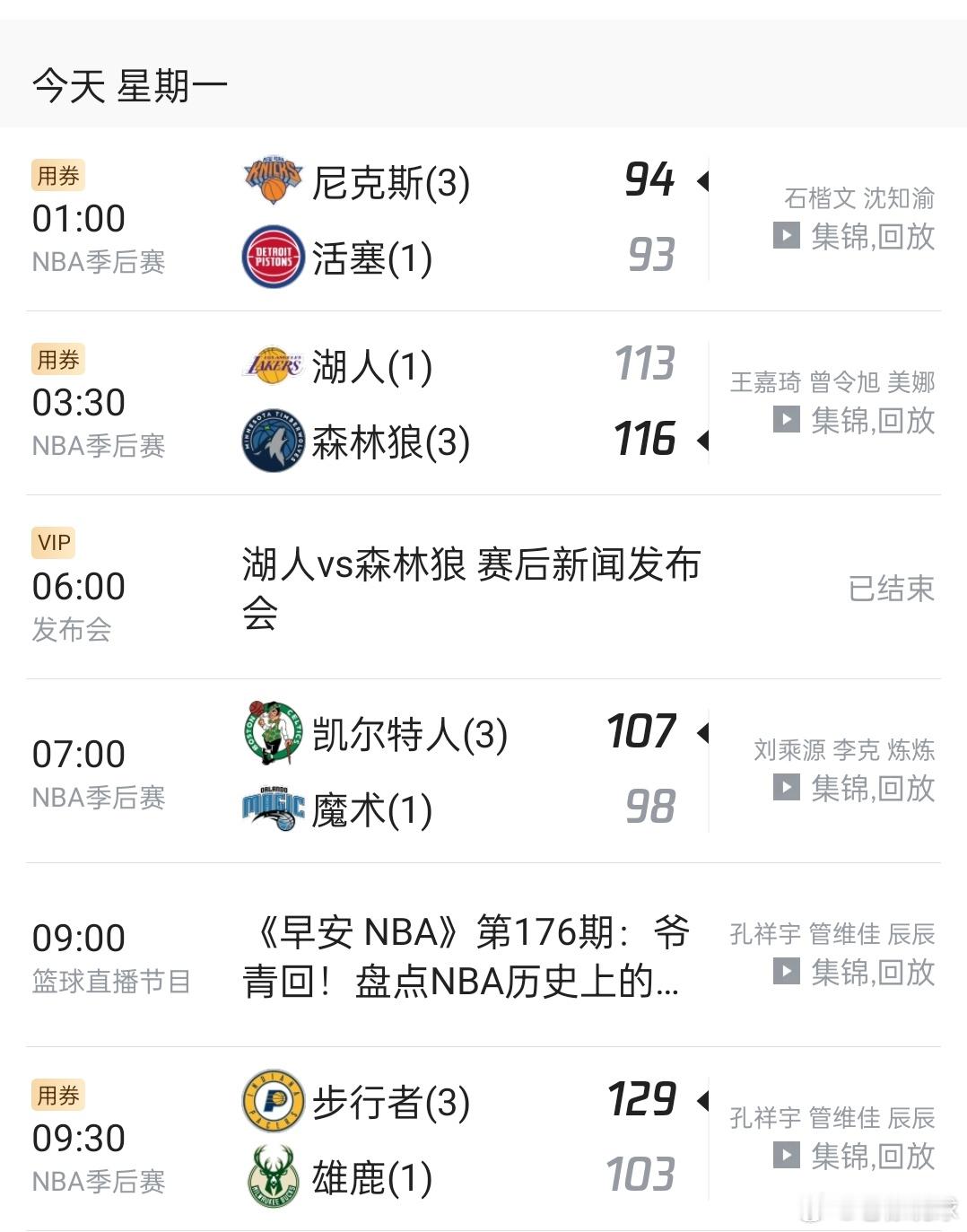 nba季后赛 今天的主旋律，是3-1[允悲]除了湖人，都是排名靠前的球队领先，这