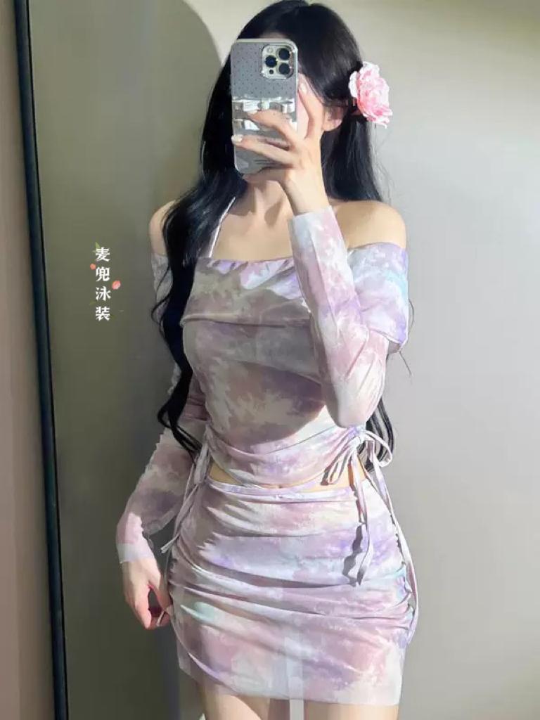 香芋紫色高级感扎染度假🏖️显瘦温泉泳衣超美泳衣纯分享 泳装和比基尼有什么区别 