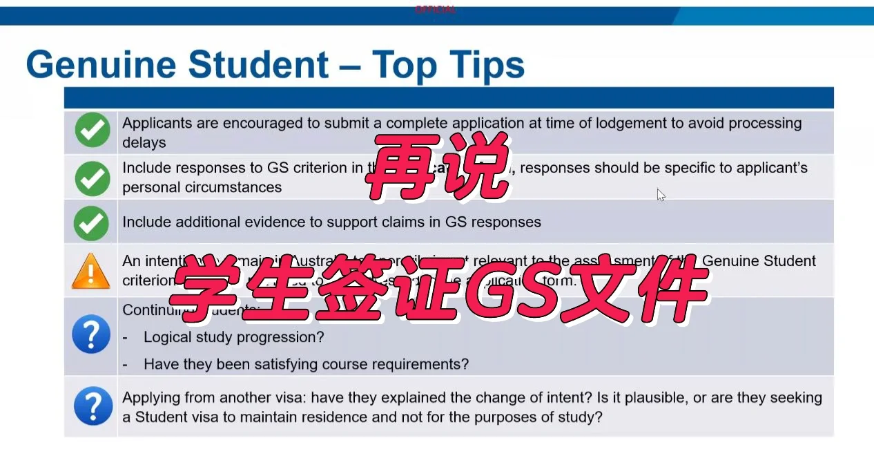 再说学生签证的GS文件
