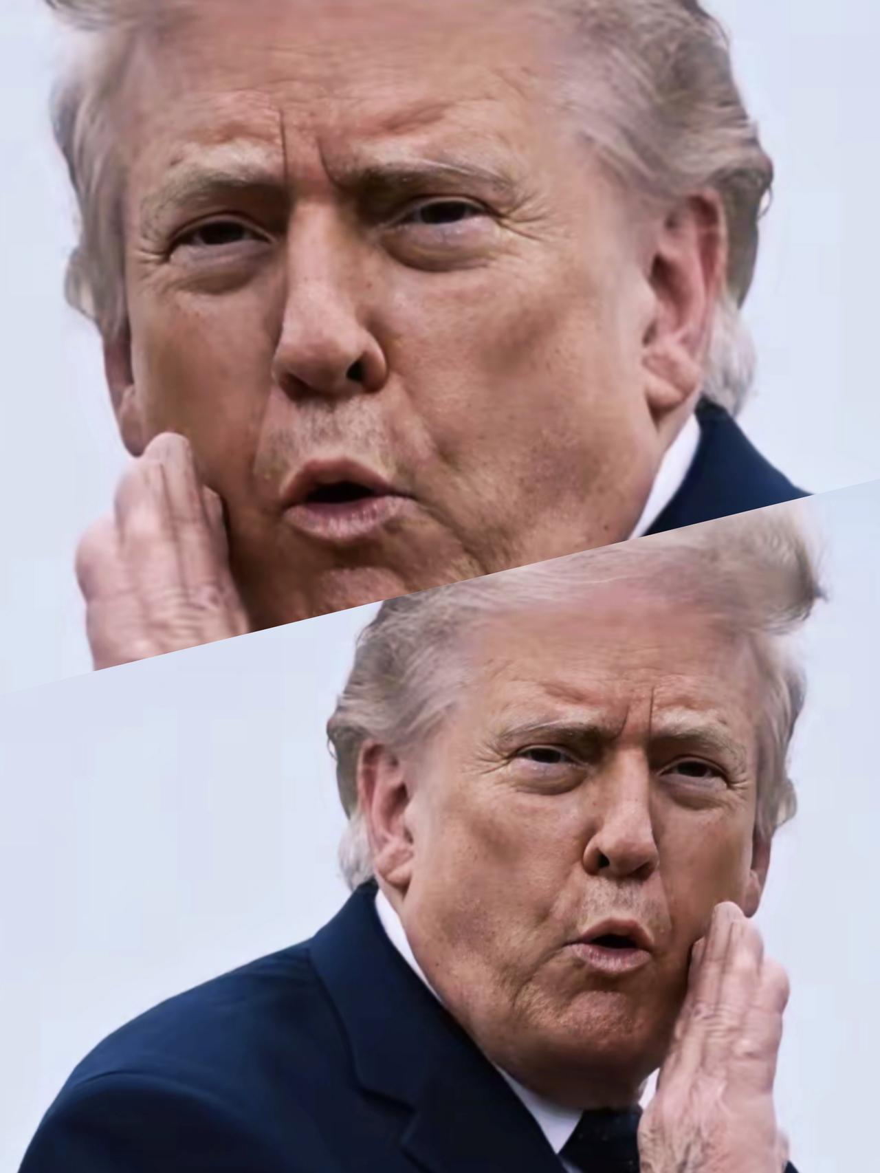 特朗普这表情是不是特点十足啊！特朗普这表情是在喊什么呢？
特朗普这手势看起来和什
