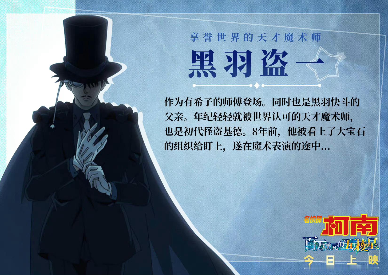 #名侦探柯南 百万美元的五棱星##黑羽盗一没死# 其实挺好奇，黑羽快斗的父亲黑羽