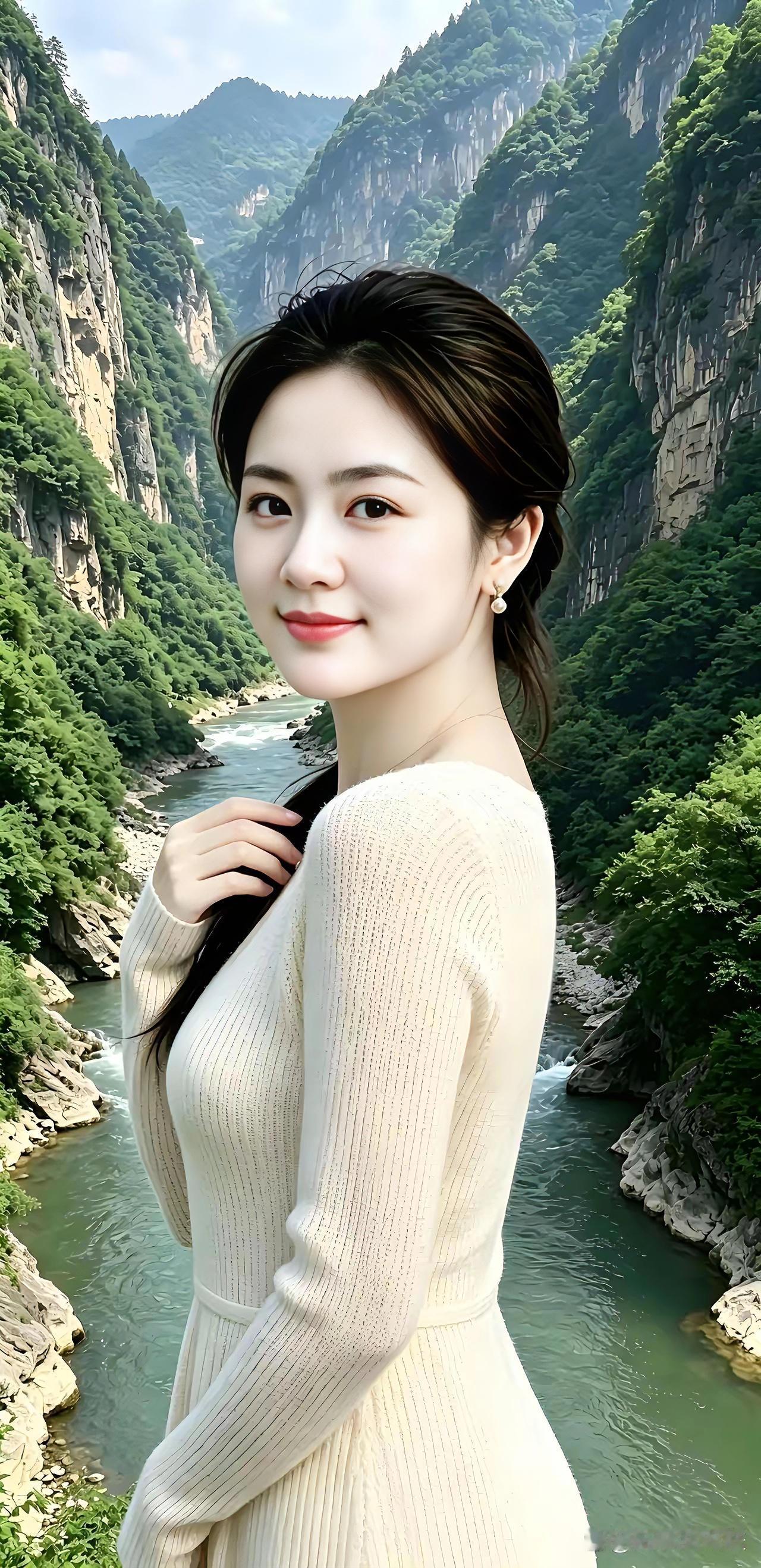 峡谷倩影
 
两岸青山入碧霄，
奇峰峭壁彩云飘。
一江碧水山间绕，
涧水奔流浪涌