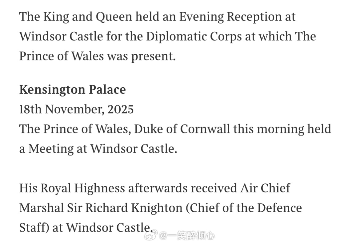 【公务日志】2025年11月18日，威廉王储作为康沃尔公爵身份在温莎城堡主持会议