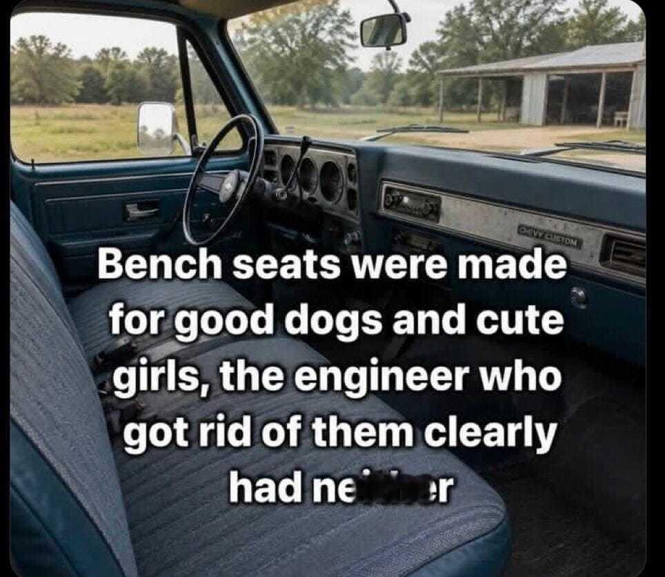 还是很多人喜欢Bench Seat？为什么最终不流行了？谁来说说 