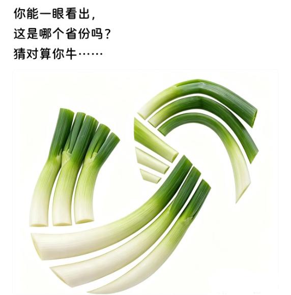 几根大葱摆成的图案藏着省份暗号，不少人盯半天都猜不出答案！
这张趣味拼图，青葱巧