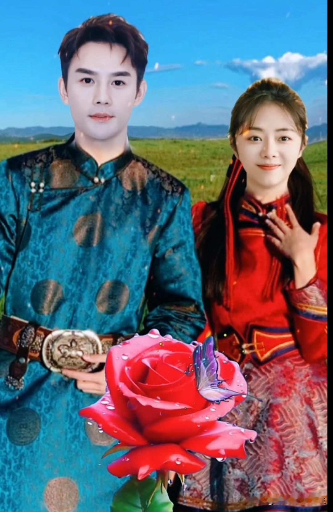 玫瑰携蝶入镜来，二人笑意胜星辉，浪漫漫过整个画面🌙唯美花海情侣照 明星 🌹?