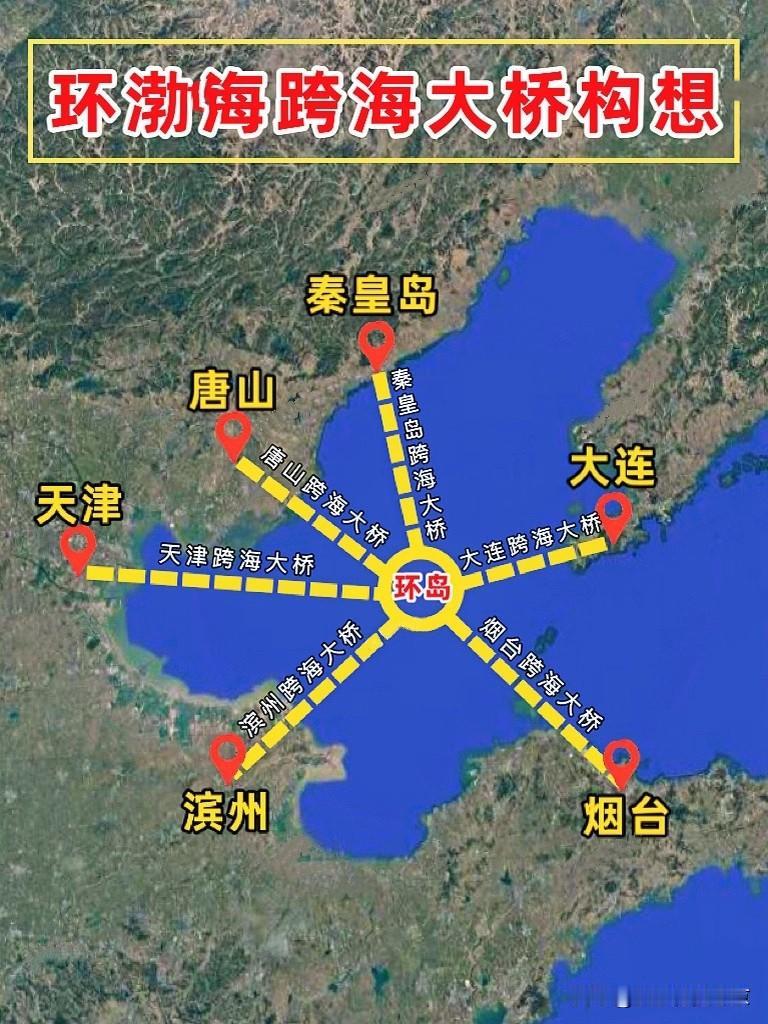 在渤海中，如果建座小岛连接周边城市，会怎么样？
   以小岛为中心，延伸周边建跨