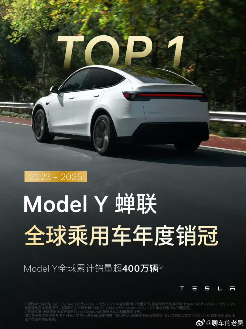 Model Y三连冠：这才是真正的“国民车”Model Y又拿了全球销冠，202