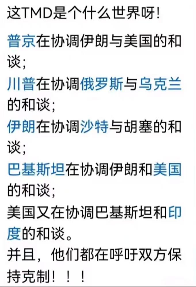 这年头，国际社会最不缺的，可能就是劝架的人！

普京忙着劝伊朗和美国坐下来谈，特
