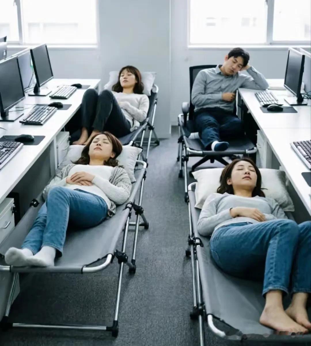 都在躺着午休，这哥们咋不躺下来呢？