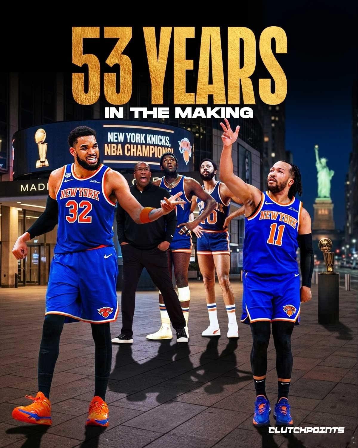 NBA 53年……尼克斯队苦等了53年。现在，拉里·奥布莱恩冠军奖杯即将回到麦迪