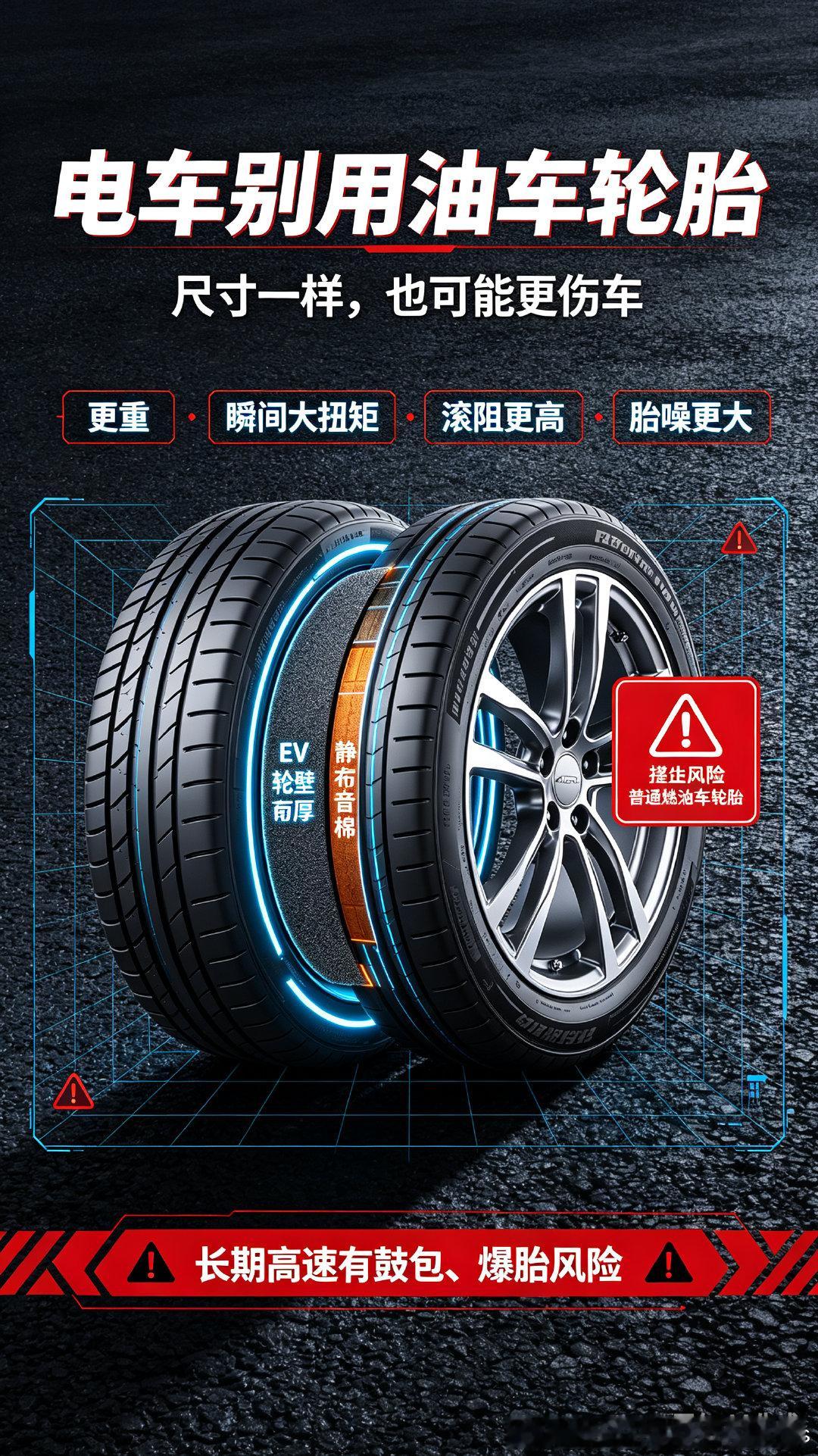 电车为什么强烈不建议用油车轮胎？别想着省几百块钱，关键时刻能保命！！！尺寸看着一