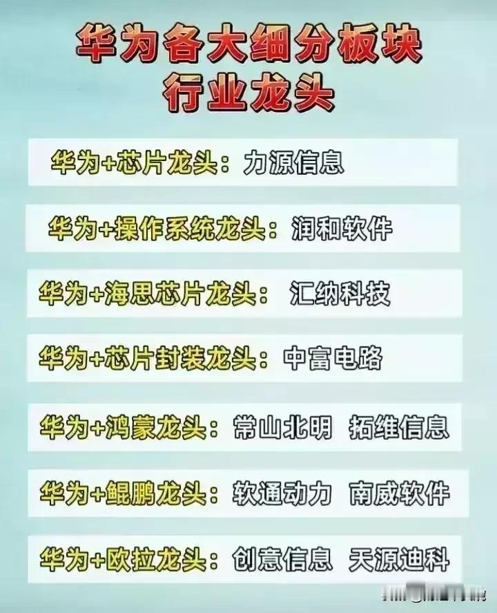华为概念核心龙头10家公司名单出炉！
（1）华为概念+操作系统龙头：润和软件鸿蒙