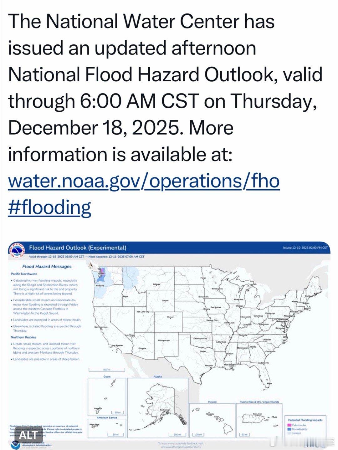 华州12月中旬的洪水，已经开始消退18日最严重，高峰时影响到十万人唯一死亡，是1