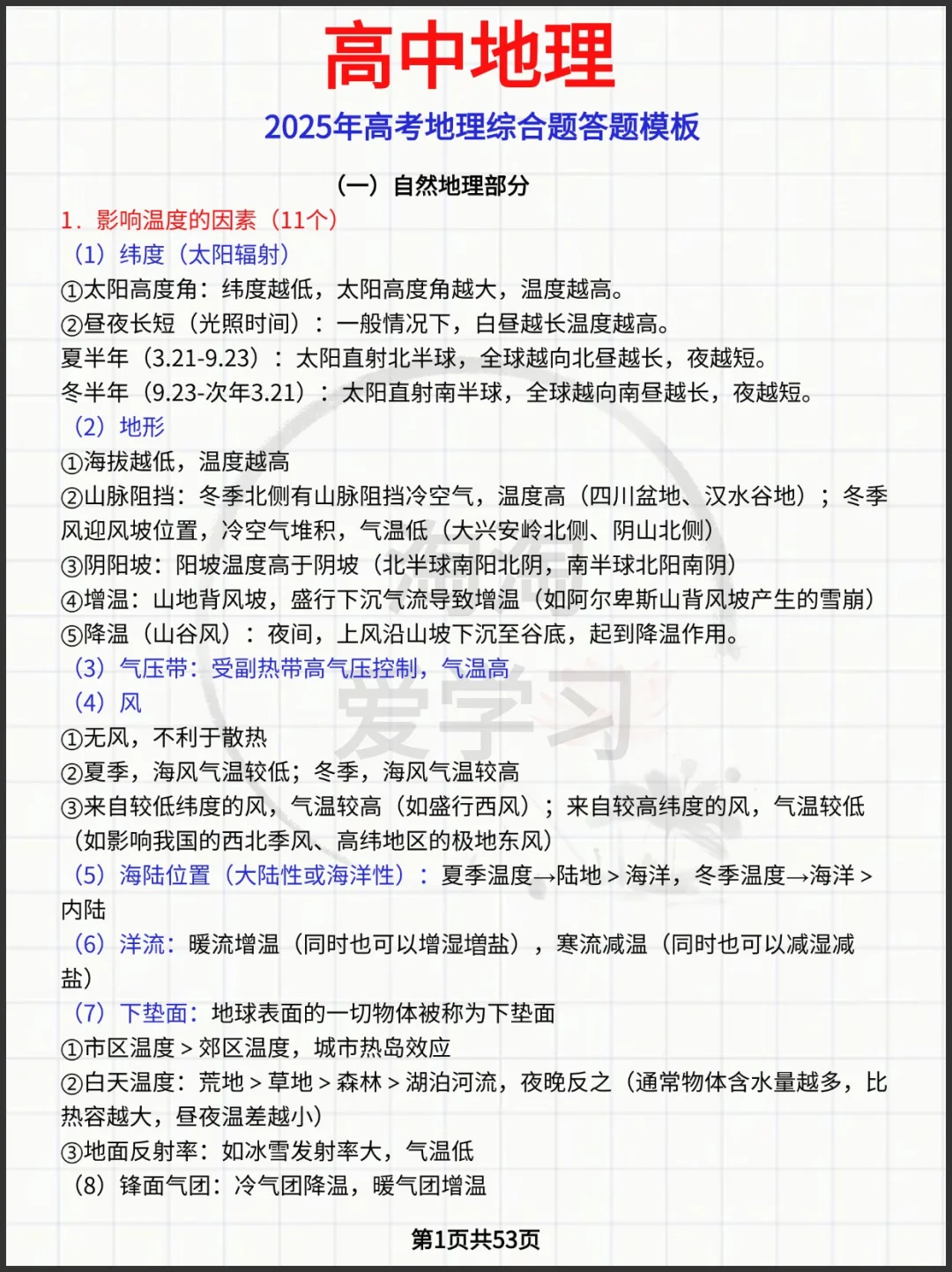 2025年高考地理综合题答题模板