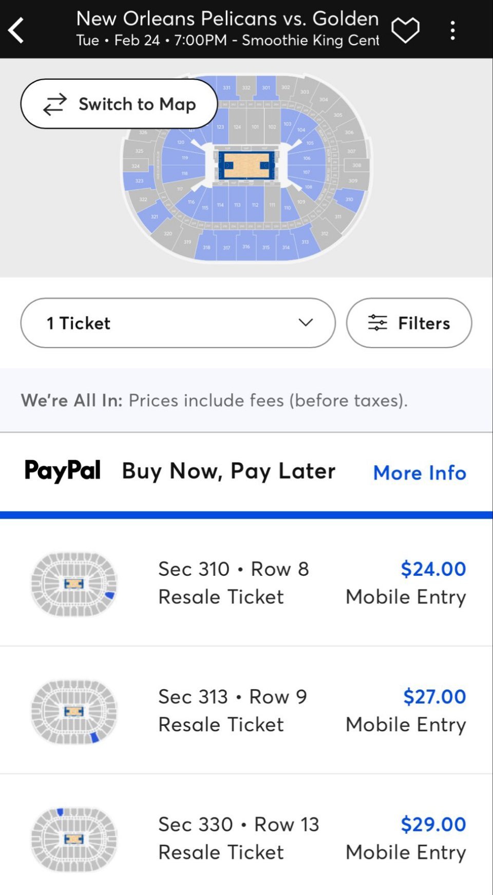 今天勇士VS鹈鹕比赛的最低入场票价是 24 美元（约等于165人民币）。金州勇士