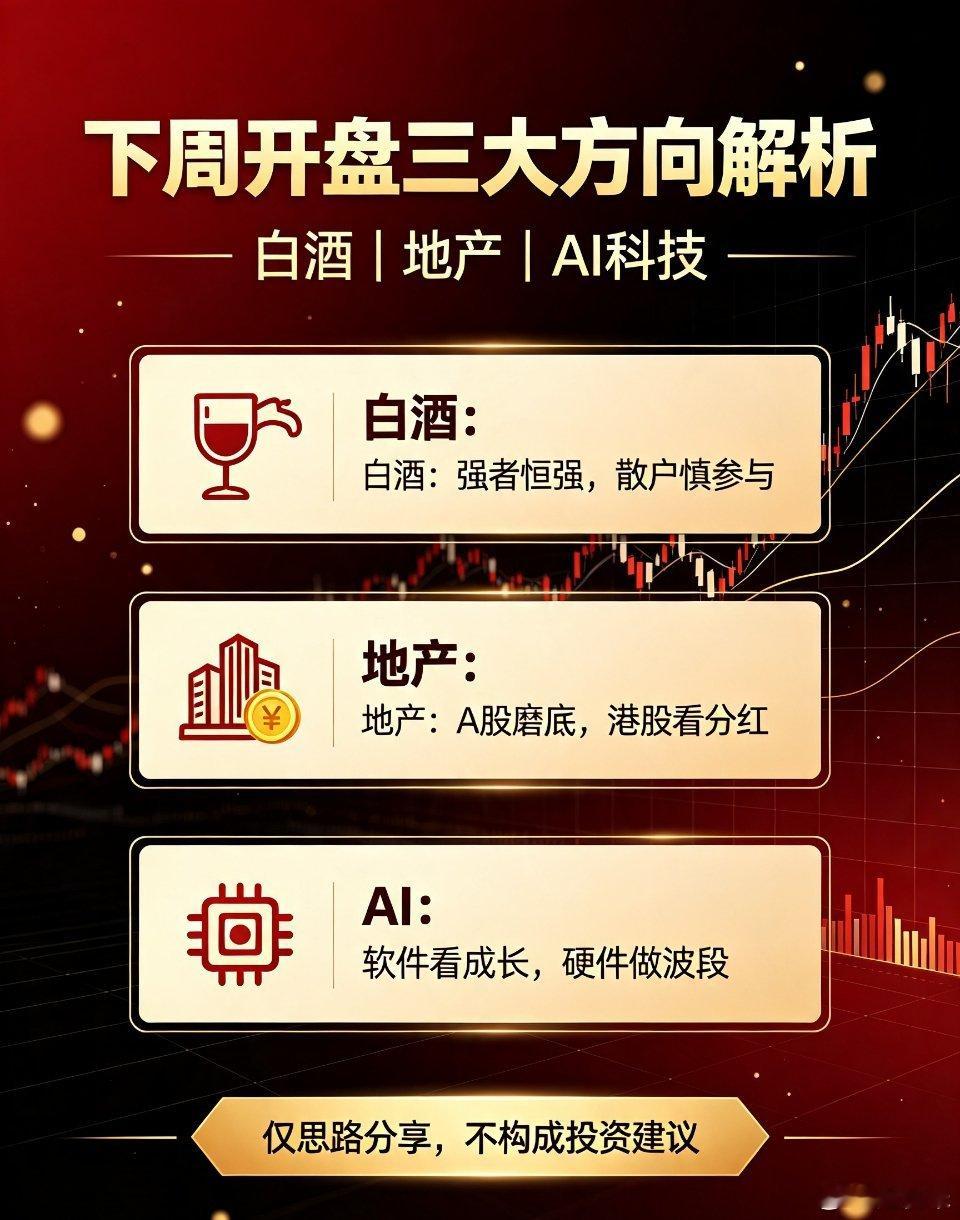 A股开盘前瞻 白酒 地产 AI科技下周开盘三大关键方向，一次性讲透：1、白酒板块