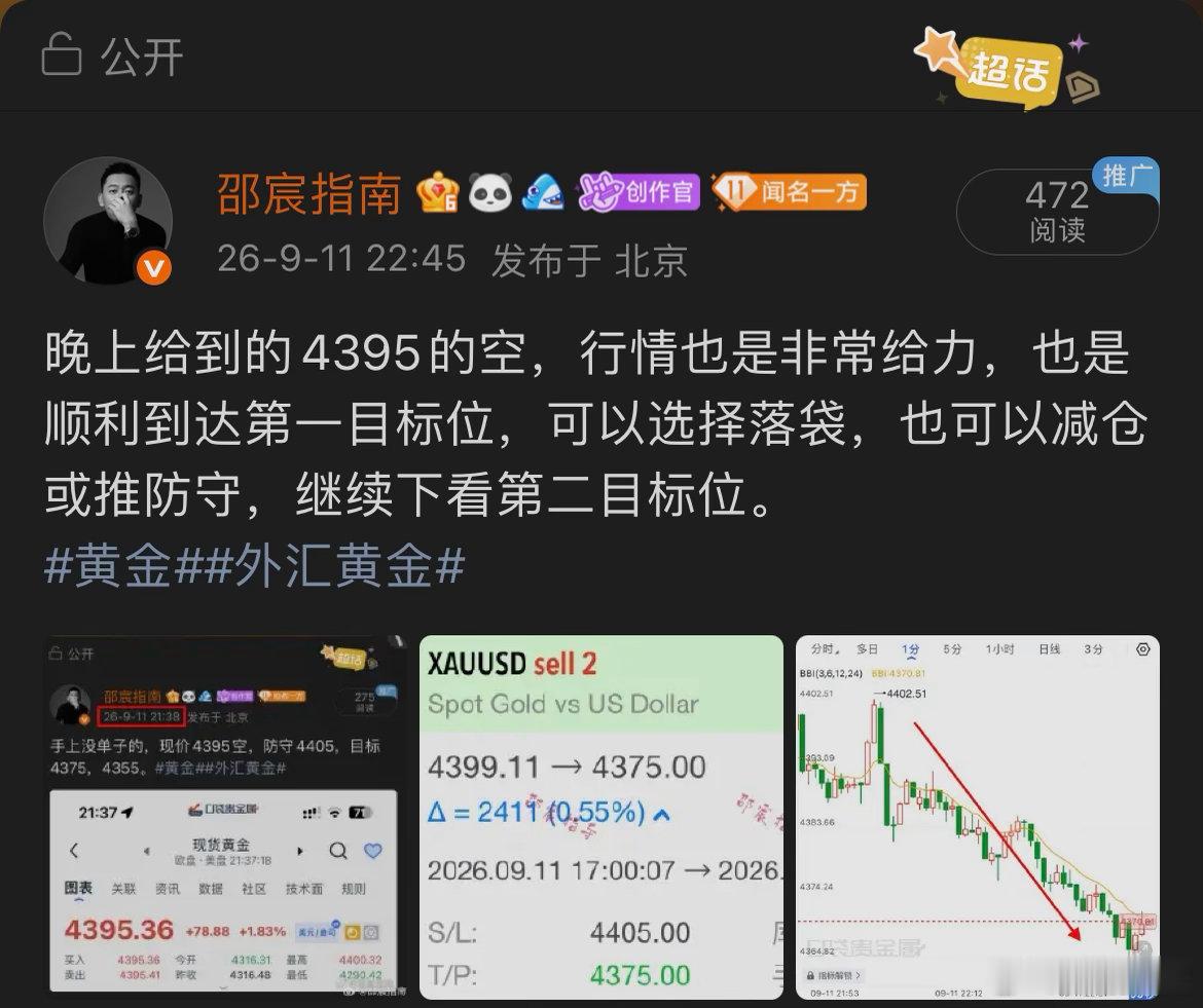 昨夜4395公开提示空，行情如期下行，顺利走出50点空间，行情如期兑现。黄金外汇