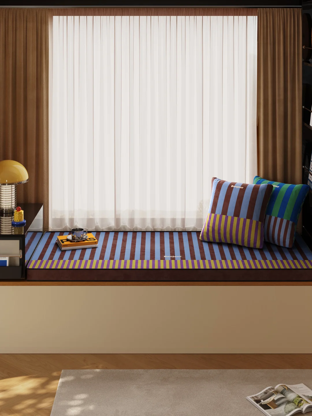 别再让飘窗积灰了！条纹撞色飘窗垫时髦力max