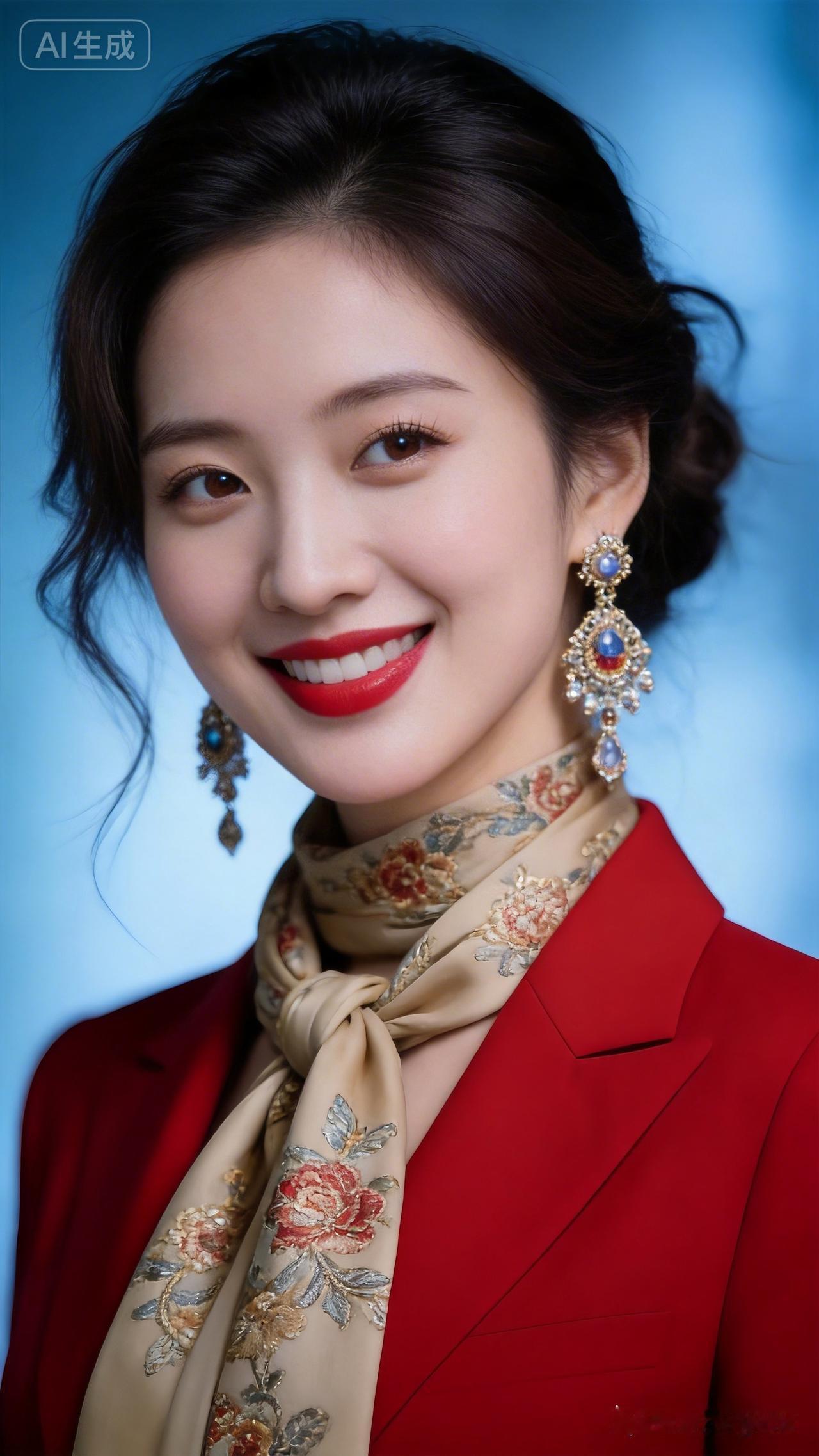 优雅红裙搭配精致耳饰，尽显东方女性的魅力与自信！