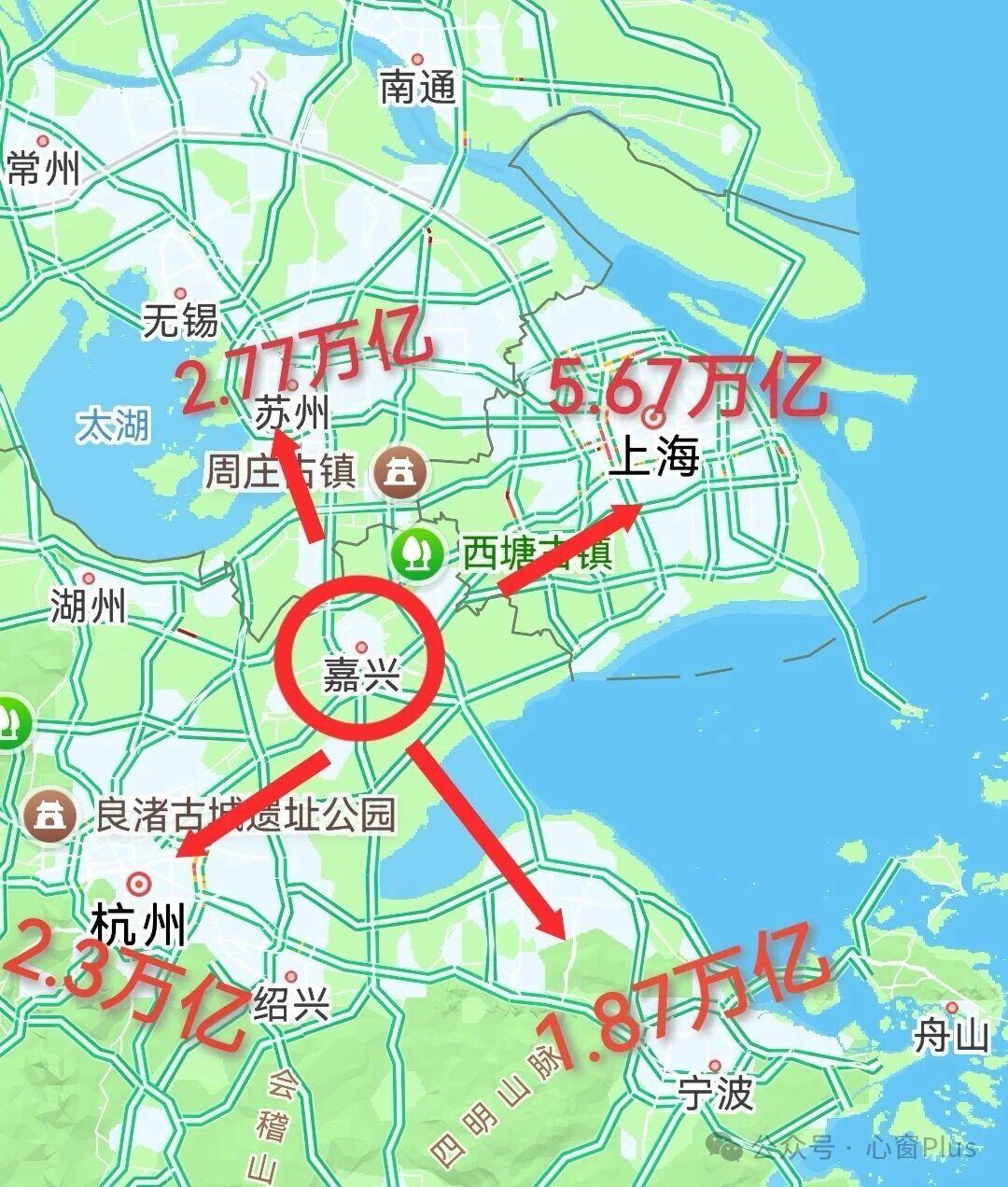 嘉兴都市圈，周围四个万亿GDP城市。浙江省嘉兴市，长三角核心太湖平原南岸走廊的中
