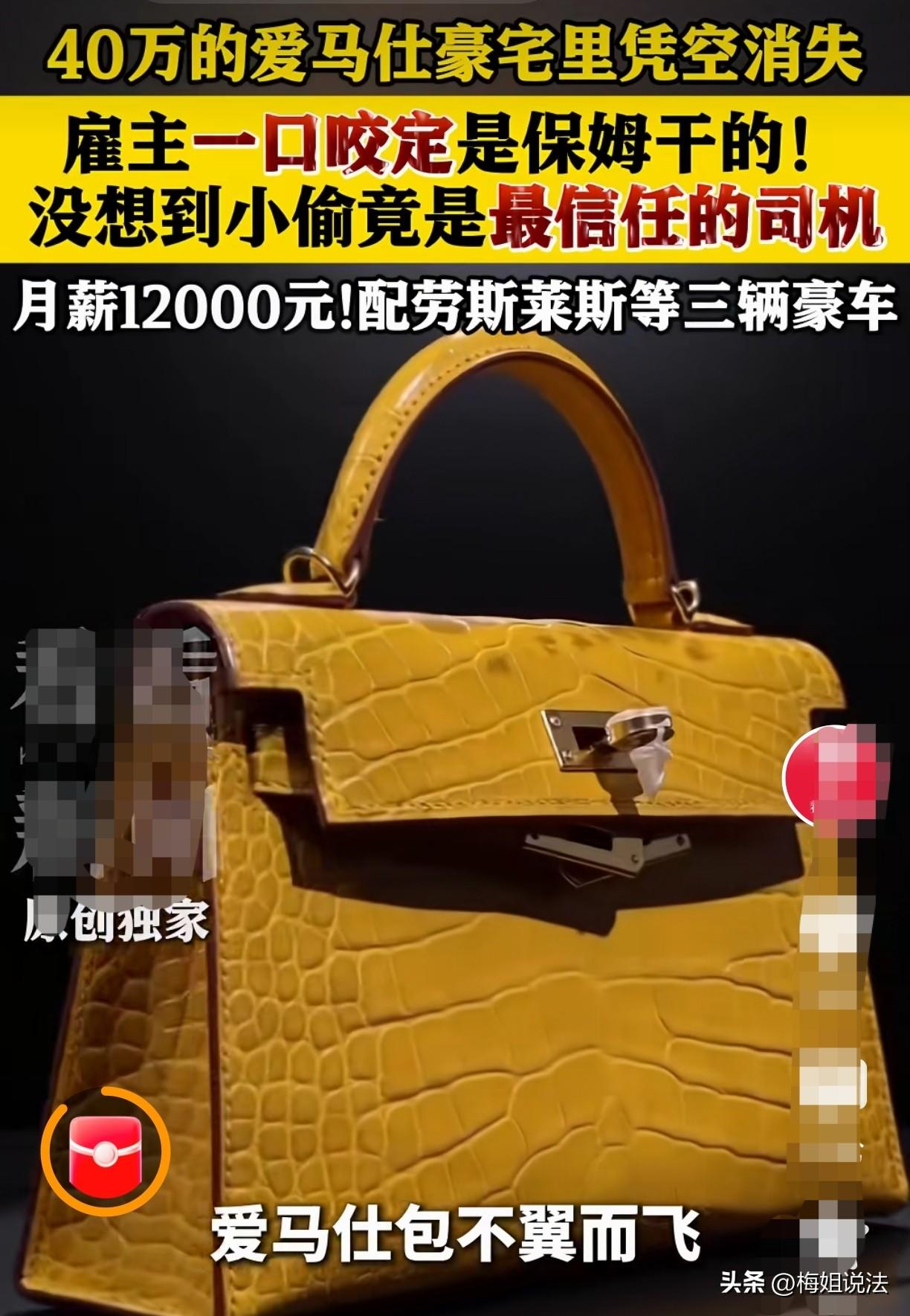 上海，一女子家里40万的爱马仕包被盗，女子一口咬定是保姆干的，可经民警调查，小偷