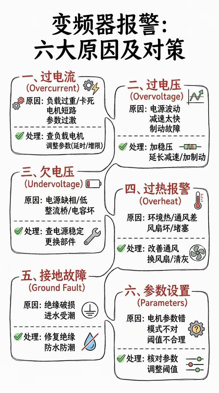 变频器报警的六大原因及对策。