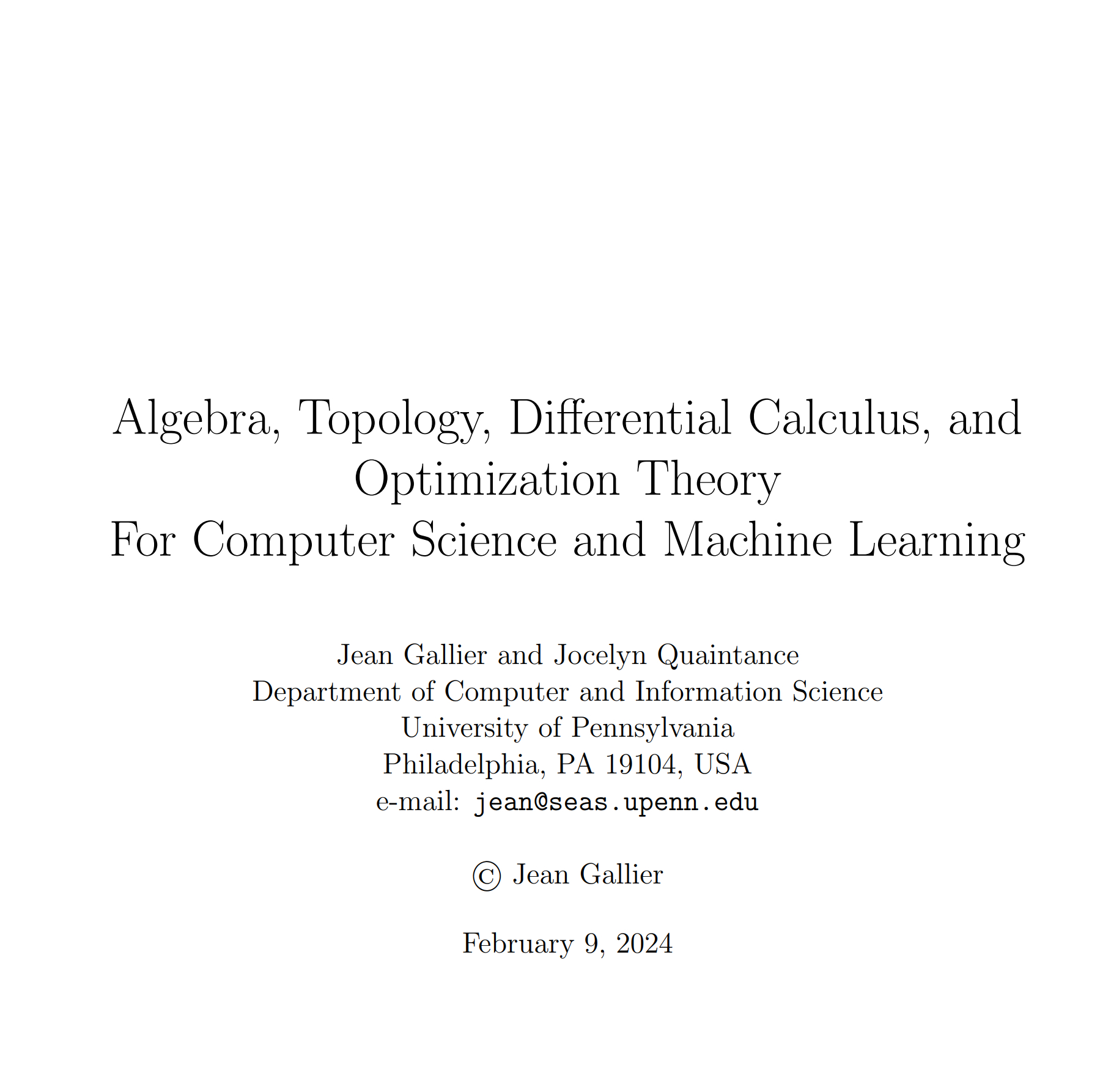 电子书《Algebra, Topology, Differential Calc