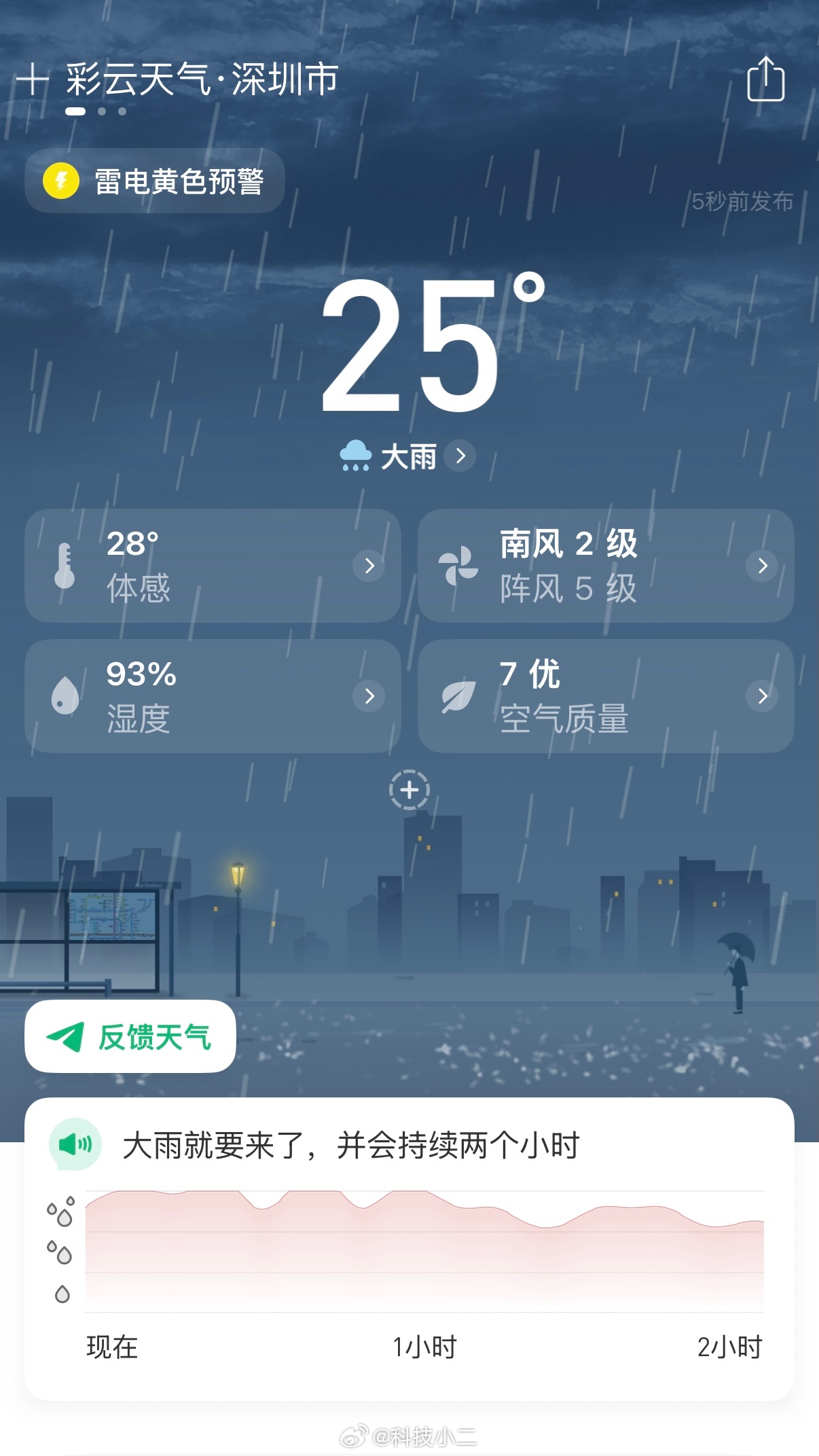 深圳暴雨 【暴雨橙色预警+大风橙色预警+雷电黄色预警】晚上8点开始大暴雨，到现在