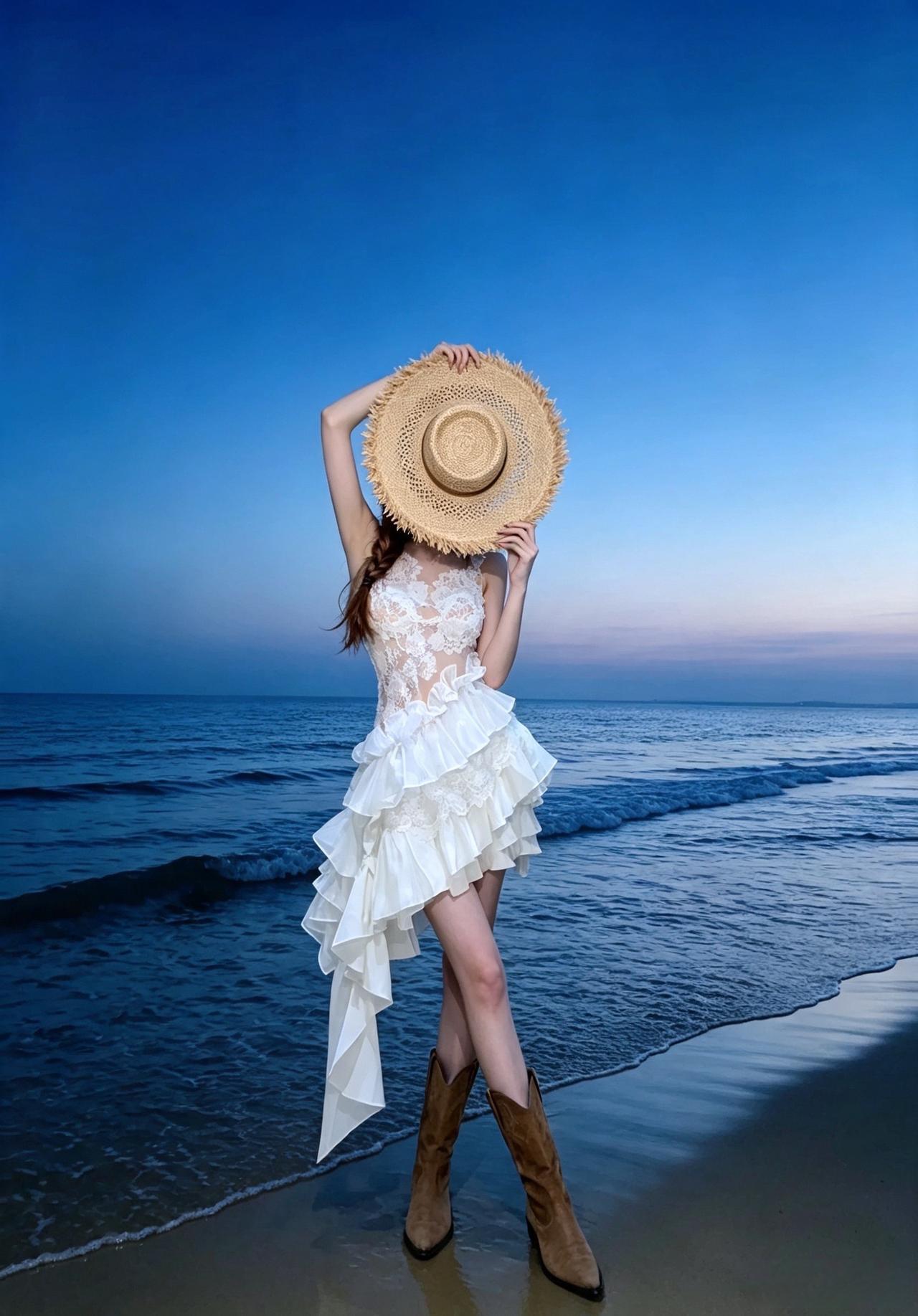 海与白裙的浪漫邂逅 度假穿搭 海边氛围感拍照长裙 海边拍照姿势