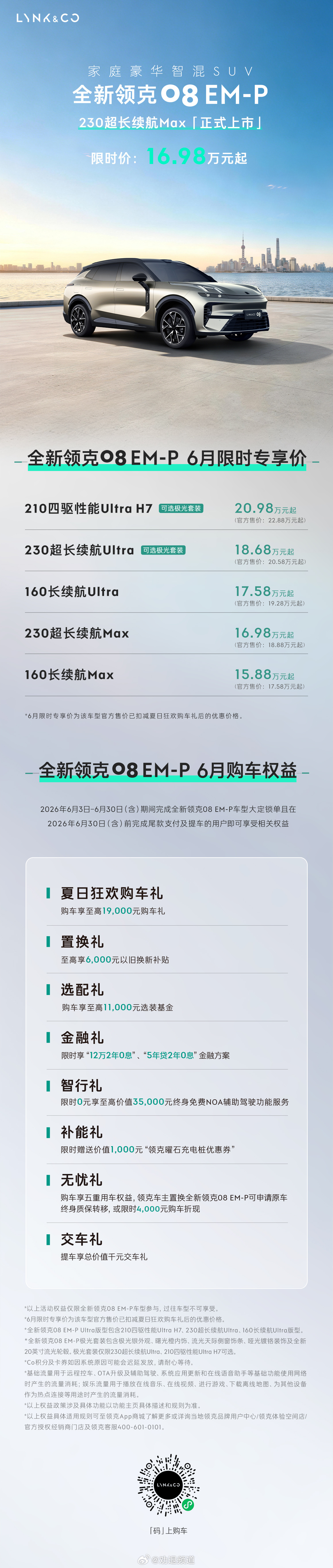 领克这次三车齐发，确实把长续航的门槛拉低了。这三款车的定位分得很细，大家可以根据