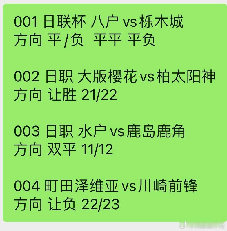 诚嘉早场扫盘⬇️⬇️⬇️001 日联杯 八户vs栎木城方向 平/负  平平 平负