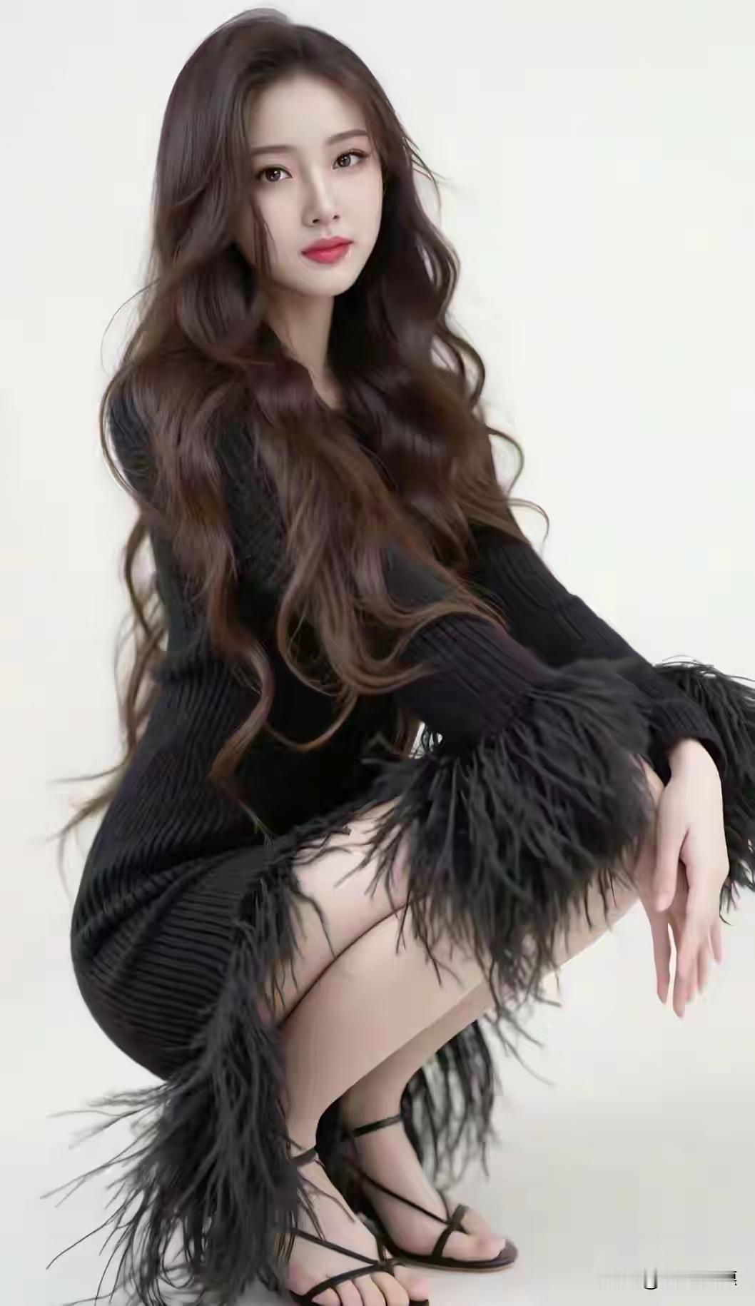 黑丝绒连衣裙，优雅又神秘，搭配羽毛装饰，尽显时尚魅力！