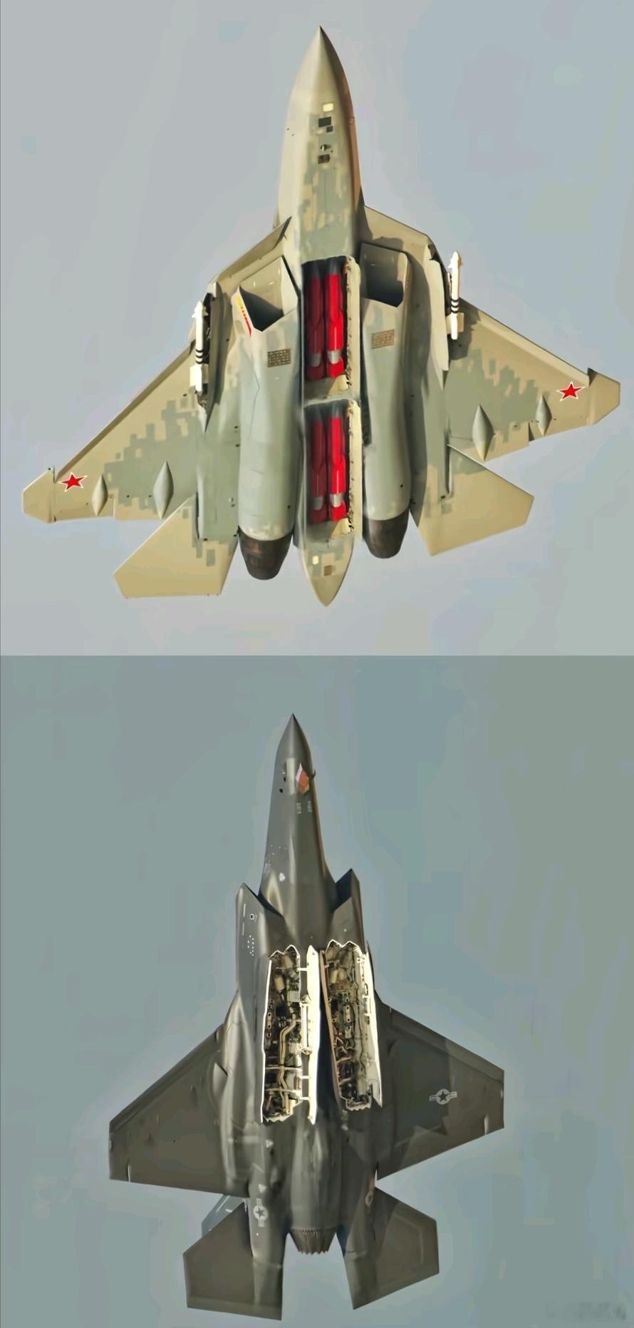 俄罗斯苏57战斗机与美国F35战机内置弹仓比较。苏57苏57战斗机f35