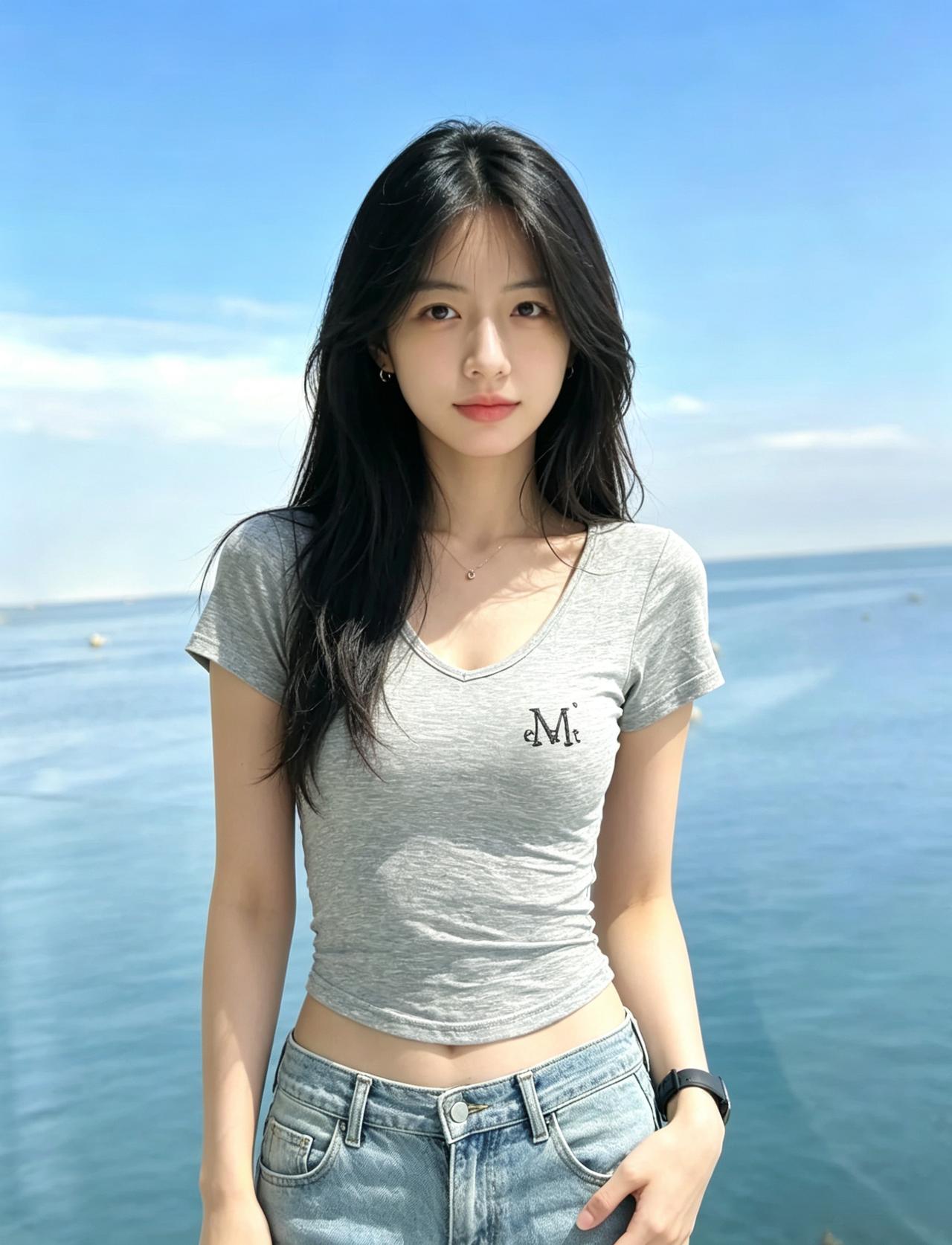 海风漫过肩线
蓝天把温柔铺成无边的底色
一件简单灰T
把少年的清瘦与舒展
钉在海