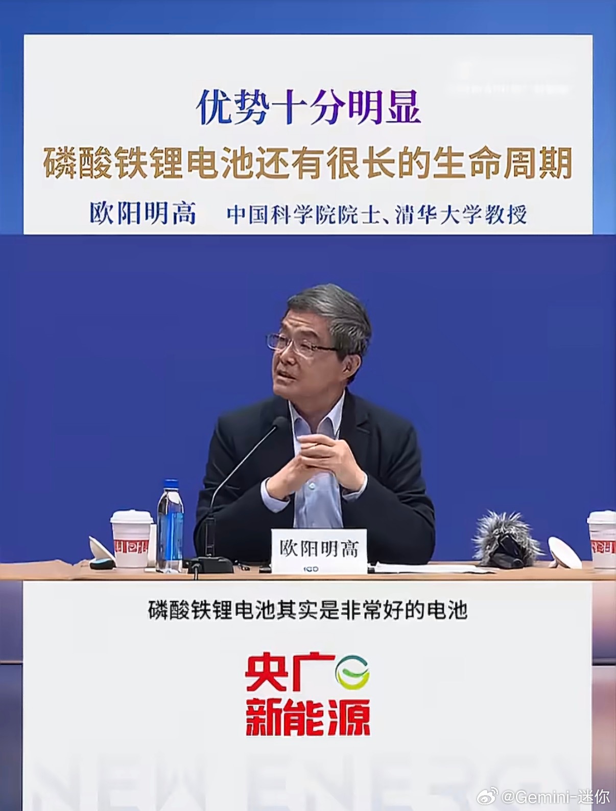 欧阳明高：磷酸铁锂是非常好的电池，磷酸铁锂电池是上帝给中国人最好的礼物之一磷酸铁