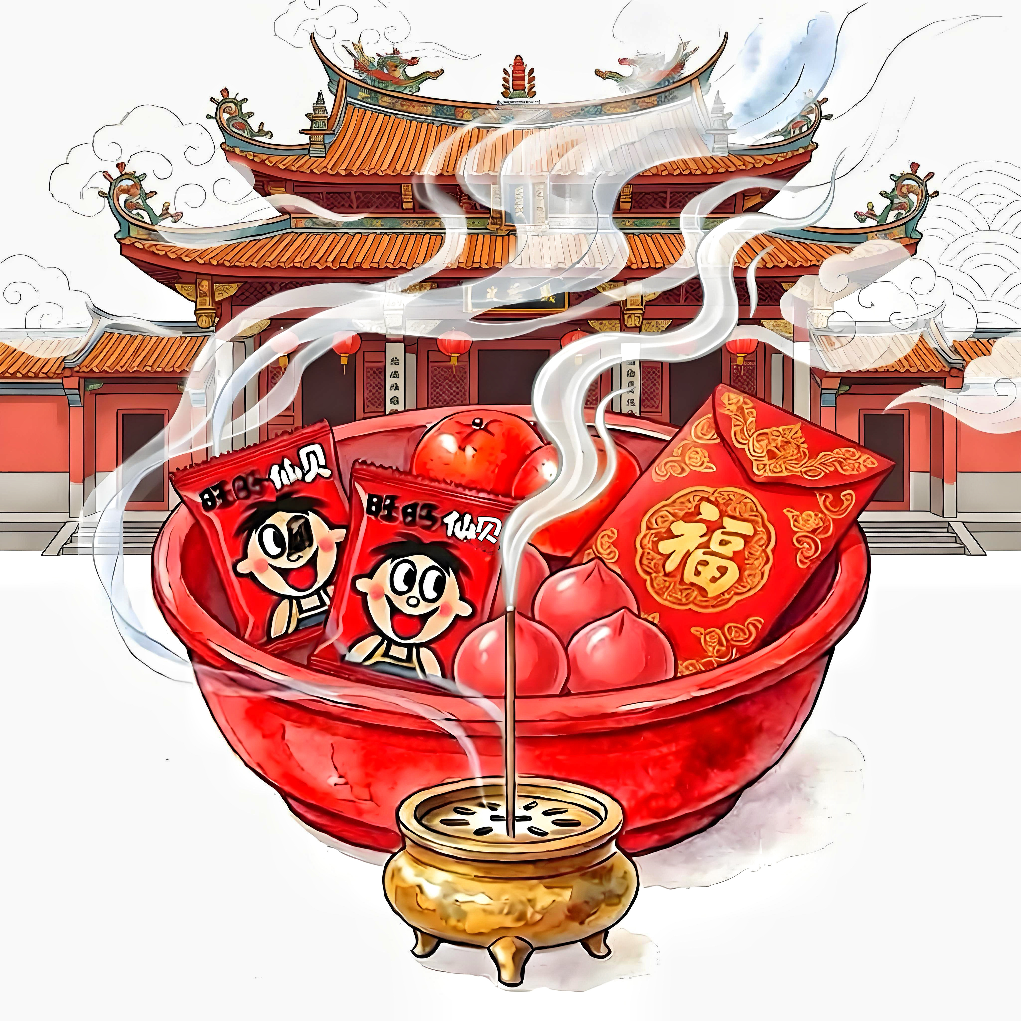上次我去潮州关帝庙，当地的谢神礼很讲究，一人一份，可以自愿去请的。一份谢神礼用红