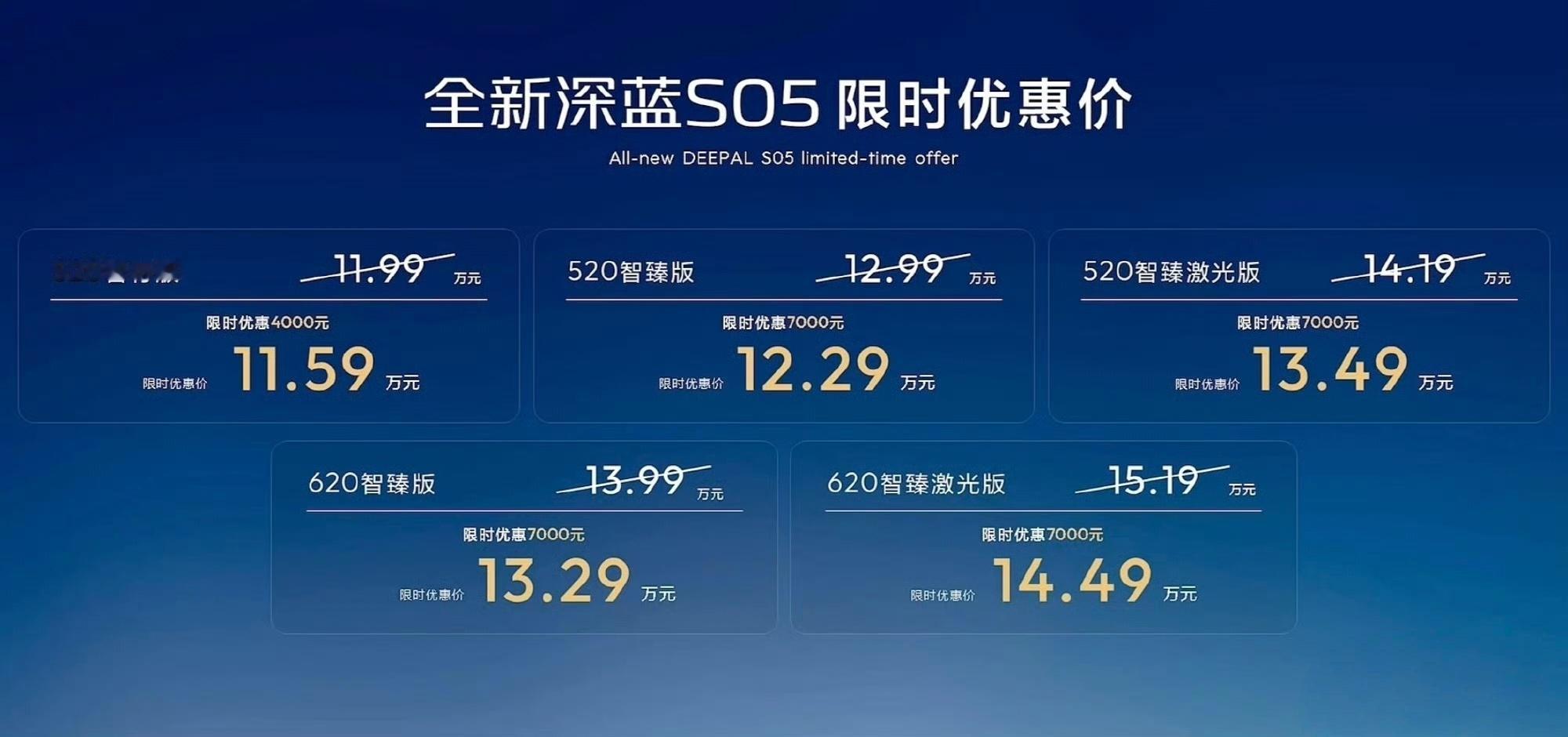 全新深蓝S05上市了，520智行版 11.59万，520智臻版 12.29 万，