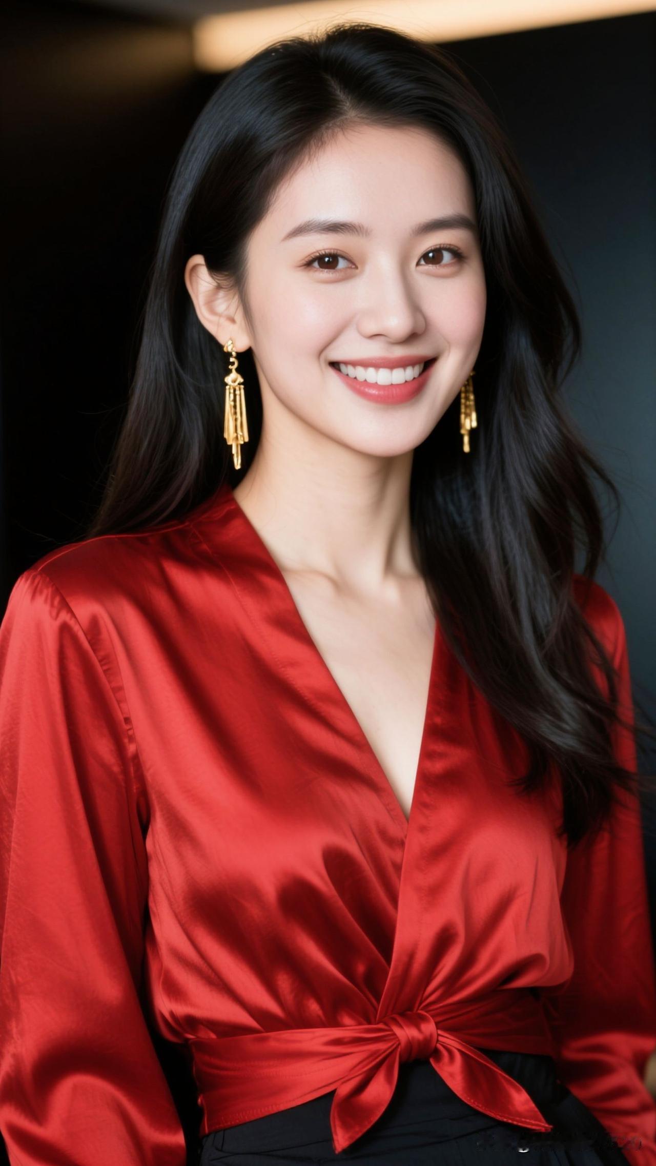 ✨ 把赤焰的烈、丝缎的柔织进衣褶，笑意绽开的刹那，连空气都在跳着璀璨的舞。红纱柔